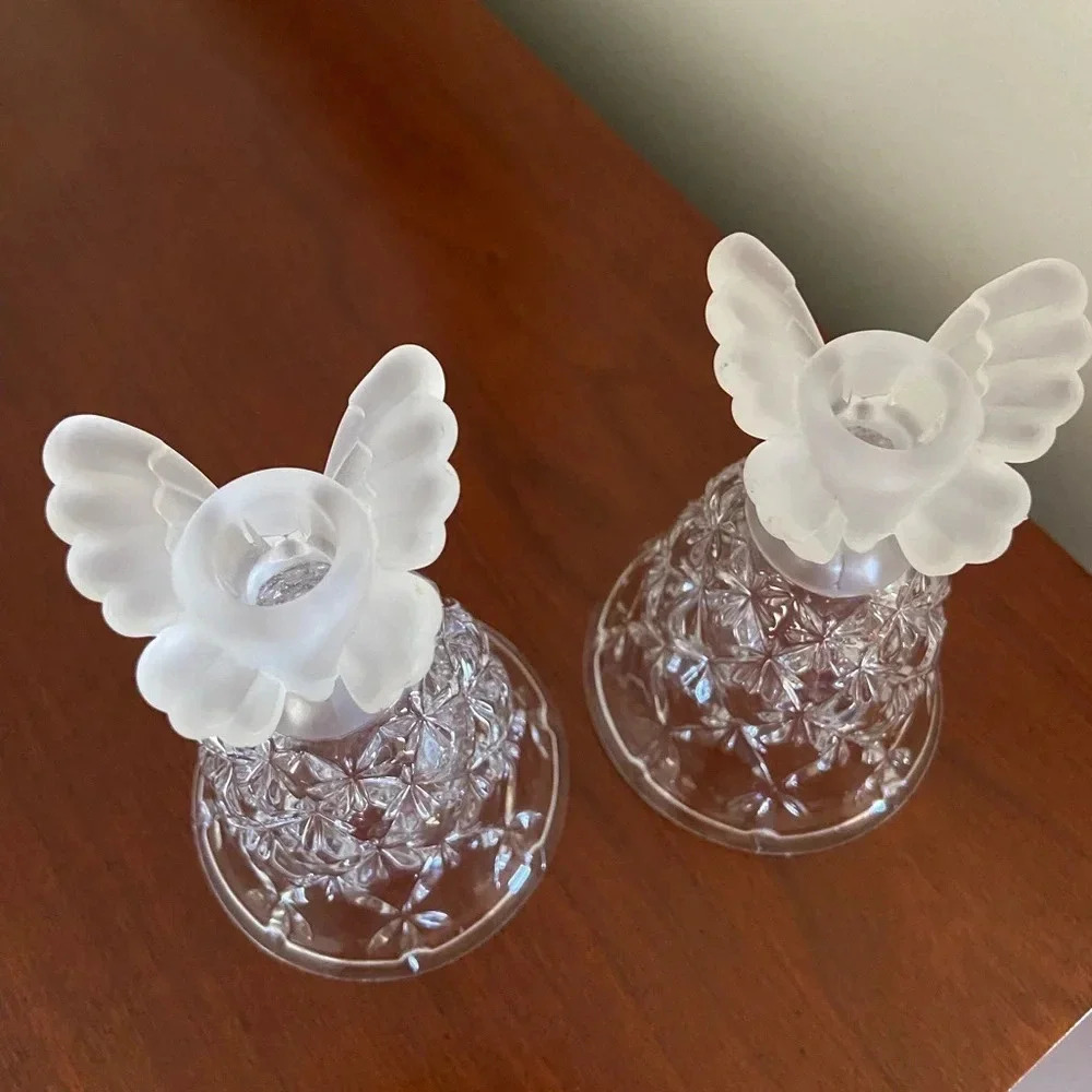 💜 Pair of Crystal Butterfly Hofbauer Germany Frosted 5” Mini Candle Holders